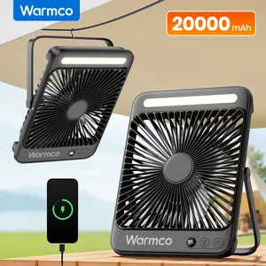 Warmco 20000 mAh Portable Camping Fan 8 Inch with LED Light, Ultra Quiet, Thin, Digital Display, Up to 48 Hours Running Time for Outdoor, Travel, Office, Bedroom Multifunction fans