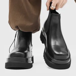 Men's Platform Chelsea Boots Black Height Increase Cleanfit Casual Business