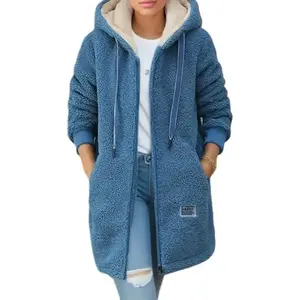 Fleece Jacket, Women??s Warm Hooded Full Zip Shaggy Shearling Coat with Pockets, Soft Fuzzy Fall Winter Jacket