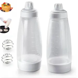 2 Packs Pancake Batter Dispenser with Blender Ball, 1000ml Squeeze Bottle Mixer for Cupcakes, Crepes & Waffles, BPA Free Kitchen Gadgets for Mess-Free Cooking
