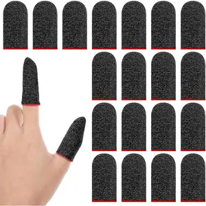20 Pack Gaming Finger Sleeves for Mobile Gaming Thumb Sleeves Mobile Gamings 0.3mm Silver Fiber Smooth Feel Anti-Sweat Extremely Thin Fit Touchscreen Devices Phone Tablet Devices (Black)