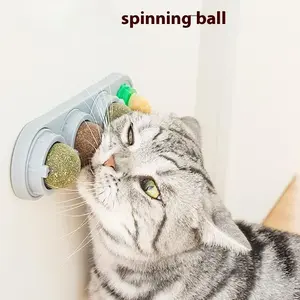 3-in-1 Rotating Catnip Wall Ball Toy, Edible Cat Treats Lick Ball for Teething and Dental Care, Self-Heal Interactive Spinning Toy in Bag