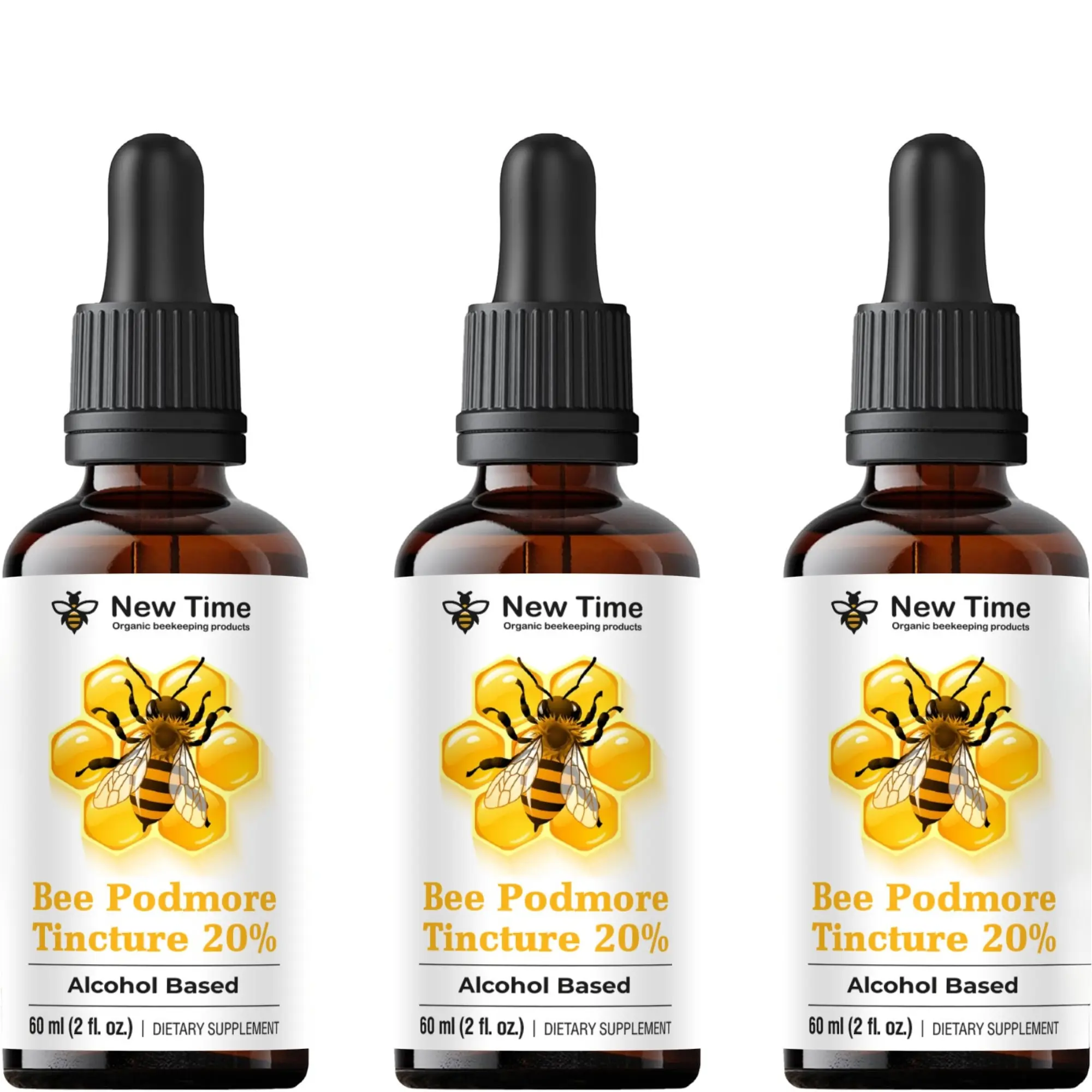 New Time Bee Podmore Tincture 20% – 3 Pack (3 x 60 ml) Traditional Bee-Derived Extract