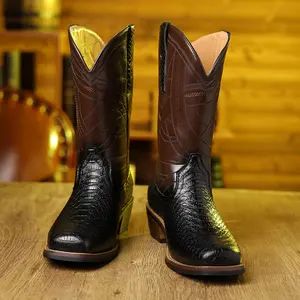 Classic Comfortable Mioeert Men'S 1pr Western Cowboy Boots - Faux, Square Toe, Chunky Heel, All-Season, Casual Retro Style, Striped Pattern,-On Closure Fathersdaygift Walking Shoes
