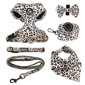 Dog Harness and Leash 5 Piece Set in Leopard Print for Pet Training and Walking