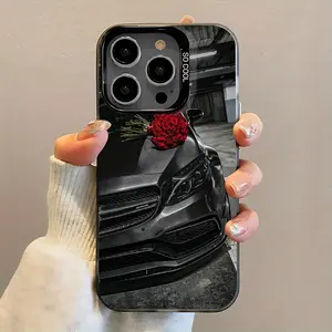 Phone Case: Sports Car Rose Pattern Phone Case, Suitable for iPhone 16/16 Plus/16 Pro/16 Pro Max, 15/15 Plus/15 Pro/15 Pro Max, 14/14 Plus/14 Pro/14 Pro Max, 13/13 Pro/13 Pro Max, 12/12 Pro/12 Pro Max, 11/11 Pro/11 Pro Max - Shockproof, Anti-Slip