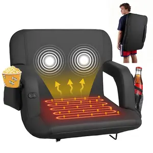 Stadium Chair 25-Inch Heated Bleacher Seat With 4 Pockets, 3-Level Heating And 6-Mode Vibration, Portable Heating Stadium Seat For Camping And Sports Events, Durable Outdoor Bleacher Stool With Comfortable Back Support