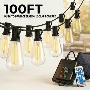 【GLEAM】100FT Solar String Lights, Light Sensor Activated (Day Charge/Night Auto On), Waterproof & Shatterproof, 8 Modes with Dusk to Dawn and Dimmable, Great for Patio, Porch, or Garden