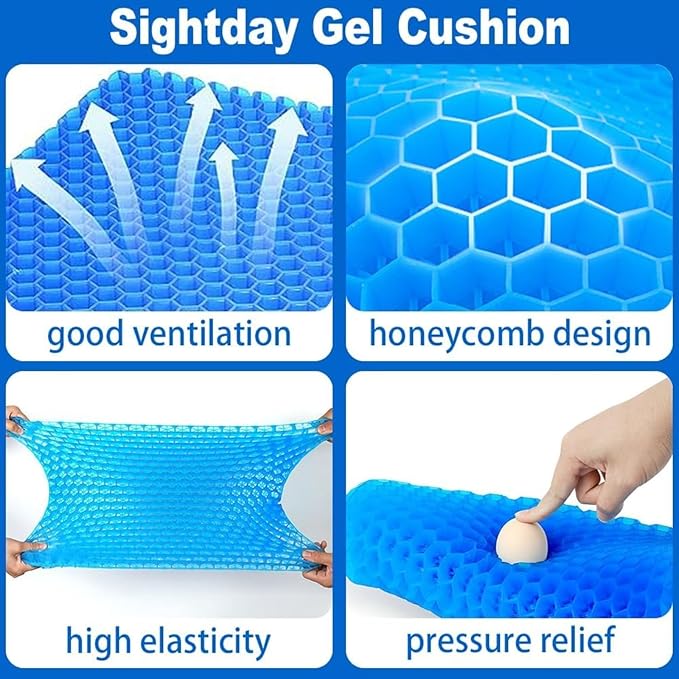 Gel Seat Cushion for Long Sitting - Double Thick Honeycomb Design, 16.5x14x1.5inch, Non-Slip Cover, Sciatica Pain Relief, Office Chair, Car, Wheelchair, Travel, Machine-Washable, Ergonomic, Cool & Comfortable Gel Seat Cushion for Long Sitting - Double Thick Honeycomb Design, 16.5x14x1.5inch, Non-Slip Cover, Sciatica Pain Relief, Office Chair, Car, Wheelchair, Travel, Machine-Washable, Ergonomic, Cool & Comfortable