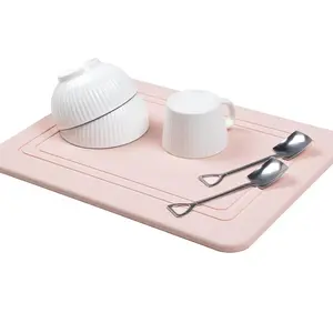 Stone Dish Drying Mat Non-Slip Quick for Kitchen, 11.6"x15.5", Pink