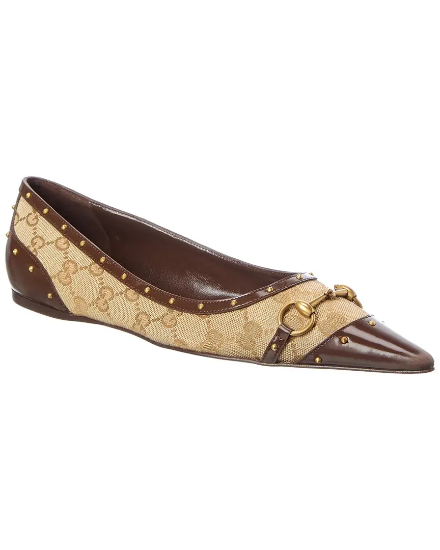 Gucci Savoy GG Canvas & Leather Ballerina Flat