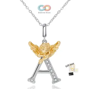 14K Gold-Plated “Angel” Alphabet 26 Initial Letter Pendants  Collection with Dazzling Zirconia Stones & Elegant Angel Charm Perfect for Women's Jewelry & Black Friday Gifts