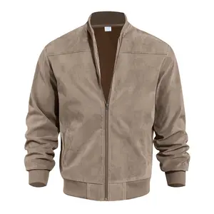 Autumn Suede Solid Color Men's Zipper Jacket Casual Retro Long Sleeve Cardigan Coat for Men