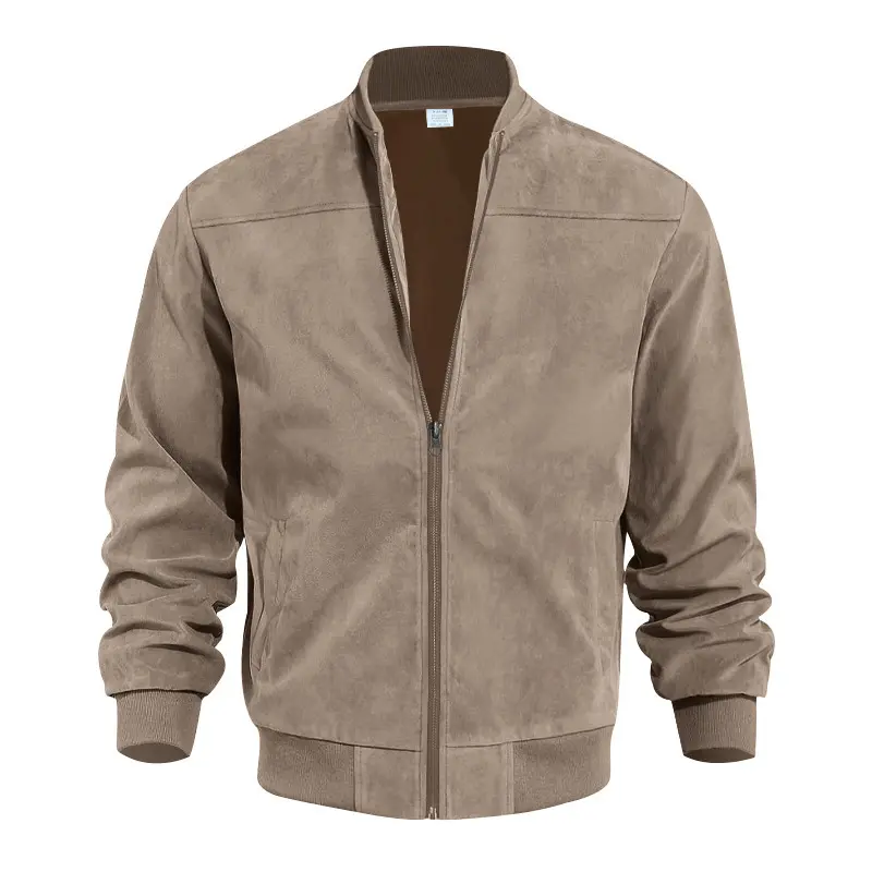 Autumn Suede Solid Color Men's Zipper Jacket Casual Retro Long Sleeve Cardigan Coat for Men
