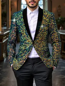 Men's Gradient Sequin Blazer Jacket, Fitted Party Suit Coat, Christmas Gift, All Seasons Fashion, Plain Style