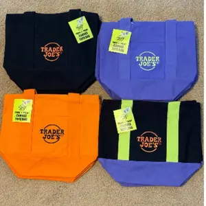 Trader Joe's Halloween Trick or Treat Mini Totes Vibrant Orange Purple Lime Green Design for Festive Treats Perfect for Halloween Events Reusable Gift Bag Party Favors