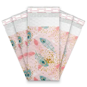 4x8 Pink Peacock Designer Self Seal Poly Bubble Mailers Shipping Envelopes Custom Boutique Padded Bags