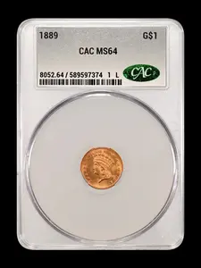 1889 $1 Indian Head GOLD MS 64 CAC