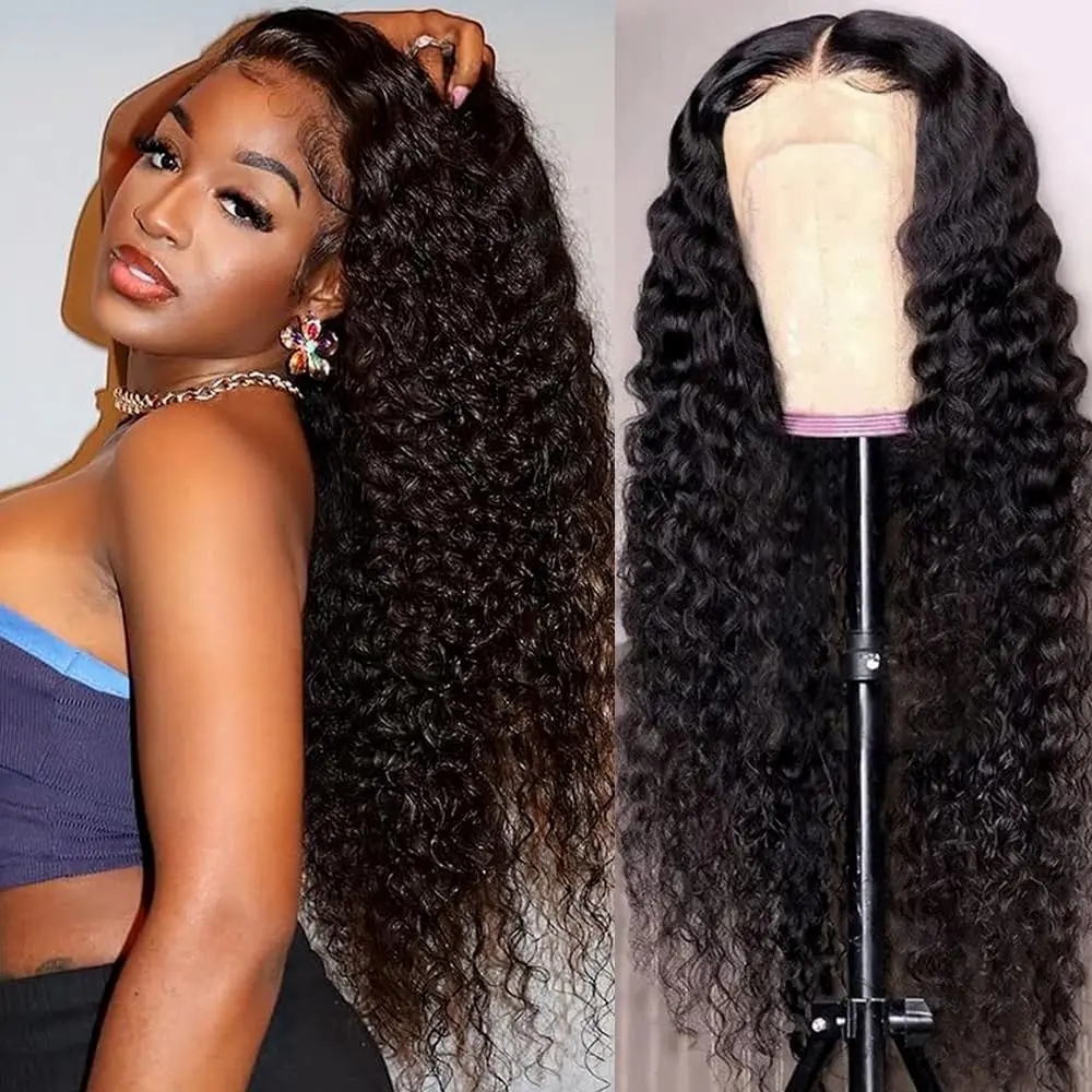 Women's 13X4 HD Lace Front Real Hair Blend Female Wig, 180 Density Deep Wave Wig, Pre-Plucked Line, Tangle-Free, 20in-30in Length, for Weddings/Parties