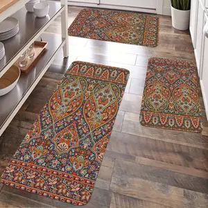 JIT 2/3pcs Kitchen Flannel Bohemian Exotic Pattern Carpet Pattern Decorative carpet Kitchen carpet set, flannel bedside set floor mat anti-slip washable bedside soft carpet, suitable for kitchen, laundry room, corridor floor running mat carpet