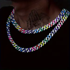 1pc Hip Hop Style Rainbow Chain Necklace, Fashion Necklace Jewelry Gift For Men And Women