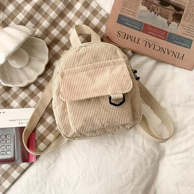 Women's Minimalist Solid Color Lightweight Corduroy Mini Backpack - Casual Chic Multi-Function Bag with Built-in Organizer & Zipper Buckle, 19*23*9 cm, Ideal for Back to School Haul, School Travel, Women's Fashion, Bagpack Travel, Everyday Carry