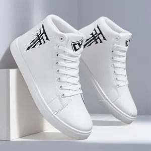 [1pc Men'S Fashion Skateboarding Shoes] Men'S High-Top Skateboarding Shoes, Fashion Street Style, Solid Color, Lace-Up Closure, PU Upper, Fabric Lining, PVC Sole, Cloth Insole, for Hiking,Outdoor Activities, and Everyday Wear - -Seaso Casu Sneaker Runner