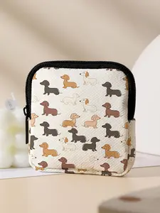 Dog Pattern Printed Coin Purse, Multifunctional Storage Bag, Durable Polyester Key Card Holder, Zipper Card Holder, Ideal Gift for Dog Lovers