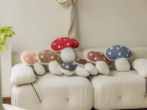 Mushroom Tufted Throw Pillow - Whimsical Boho Decor Pillow for Bed, Sofa, Couch, Living Room, Baby Room, Toddler Room, Baby Shower Gift - 16x16 inches