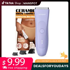 LADYSPOT Ceramic Bikini Trimmer for Women Electric Waterproof Rechargeable Body Hair Trimmer with Detachable Head Cord Precise Safe Easy Portable for Arms Legs & Body Painless Trim Ultra-Close