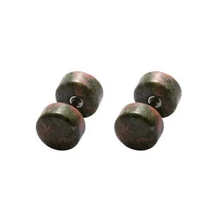 OIDEA Vintage Stone Dumbbell Stud Earrings for Men and Women, Stainless Steel Fake Plug Gauge Cheater Stud Earrings, Illusion Tunnel Studs