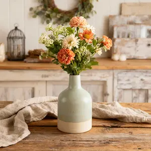 11"H Two-Tone Speckle Ceramic Vase - Decorative Ceramic Vase with Unique Design for Home Decor