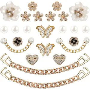 SOGLLQAM Sparkling DIY Shoe Charms Set - Flower, Pearl & Rhinestone Chain Decor for Clogs - Cute Birthday Party Shoe Accessories for Women