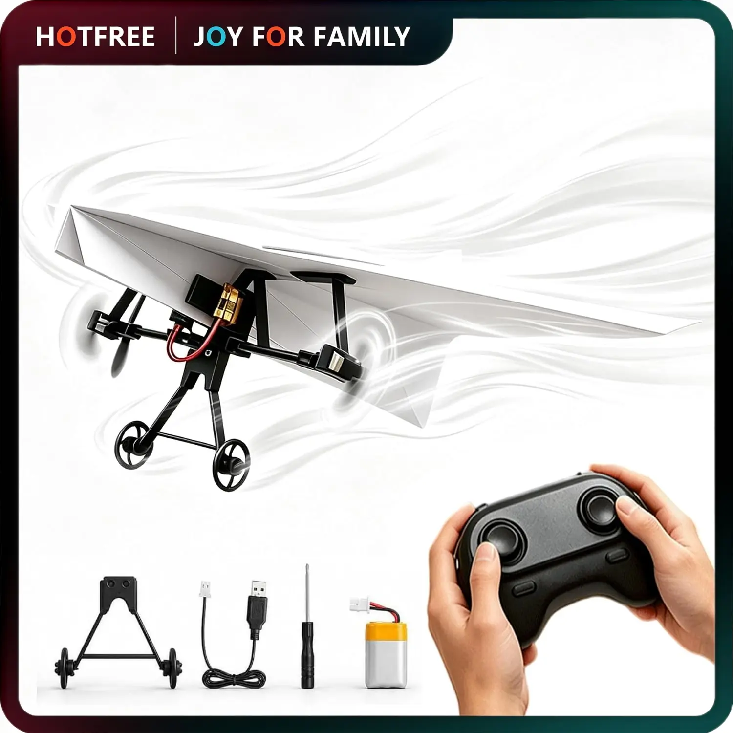 Hotfree Power-Up RC Paper Airplane Kit with Gyro Stabilizer – DIY Electric Remote Control Plane with Dual Propellers, Lightweight Foldable Flying STEM Toy for Kids & Adults, Perfect Birthday Gift