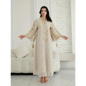 Directional Stock Middle Eastern Women'S Ramadan New Traditional Style Fashion Elegant Sequin Mesh Dress Jalabiya Evening Gown, Abayas Women'S Robe Kaftan Gown, Suitable for Festive Occasions And Parties