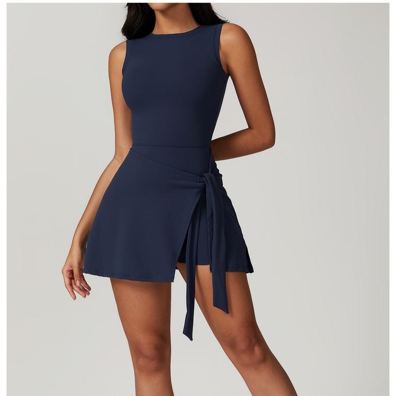 Women Tennis Dress Athletic Dress with Built in Shorts Sleeveless Side Slit Golf Dress Workout Backless Dresses Activewear