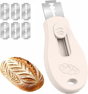 Bread Lame Sourdough Scoring Tool, Extractable & Magnetic Bread Scoring Tool, Scoring Knife for Bread Baking, Bread Razor for Homemade Bread, Sourdough Scorer Tool, Includes 5 Razor Blades-Beige KacNacPro