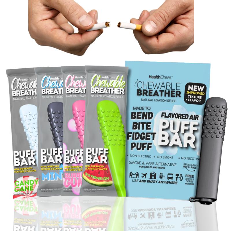 NEW HealthChews PuffBar Essential Oils Relief – Quit Vaping & Smoking Naturally with Essential Oils | Available in Cool Mint, Candy Cane & Mullein Mint + 1 Refill NEW HealthChews PuffBar Essential Oils Relief – Quit Vaping & Smoking Naturally with Essential Oils | Available in Cool Mint, Candy Cane & Mullein Mint + 1 Refill