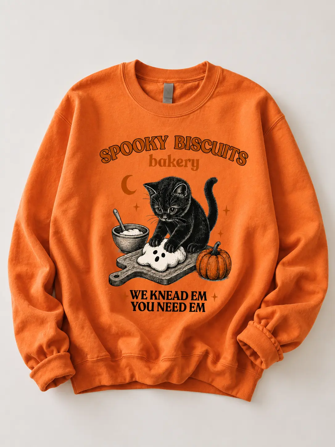 Kitty Biscuits Sweatshirt & Tshirt, Spooky Season Black Cat Halloween Crewneck, Vintage Baking Pumpkin Pullover, Cute Cat Lover Fall Sweatshirt Gift
