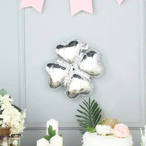10 Pack Shiny Silver Four Leaf Clover Shaped Mylar Foil Balloons 15"