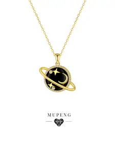 Diamond Saturn Pendant Necklace, 18k, Hypoallergenic, Ideal Gift for Mother's Day, Anniversary, Includes Box