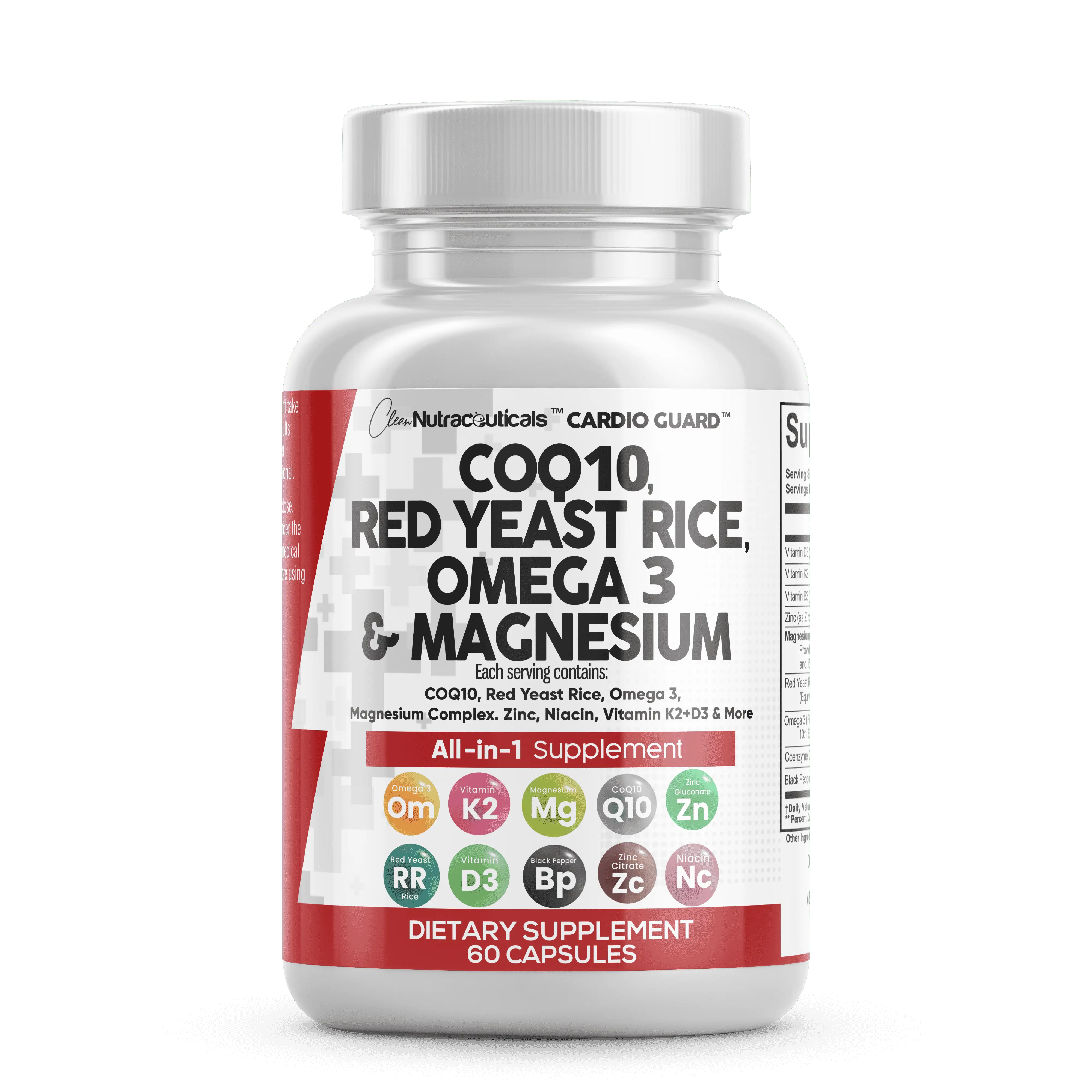 COQ10 200mg Red Yeast Rice Omega 3 Magnesium Complex 500mg Niacin Zinc Vitamin K2 D3 Vitamins for Women and Men with Vitamin B3, Coenzyme Q10