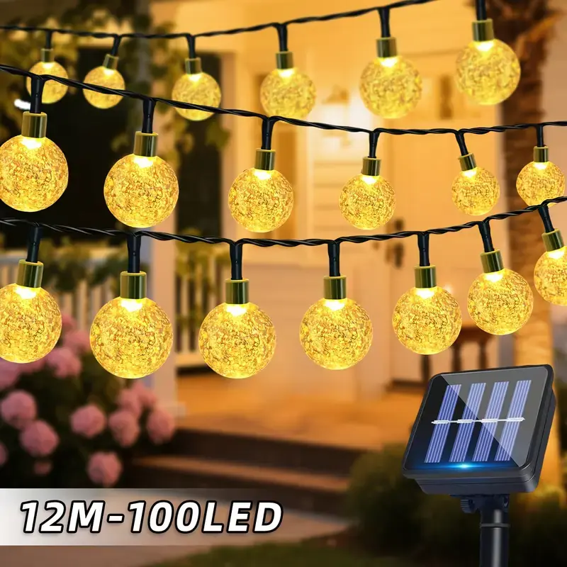 Purple Outdoor Solar Bubble Lights, 1 Pack 39ft Solar Powered String Lights with 100 LED Bubble Beads, 8 Lighting Modes, Color Changing Flashing Decor for Courtyards, Haunted Houses