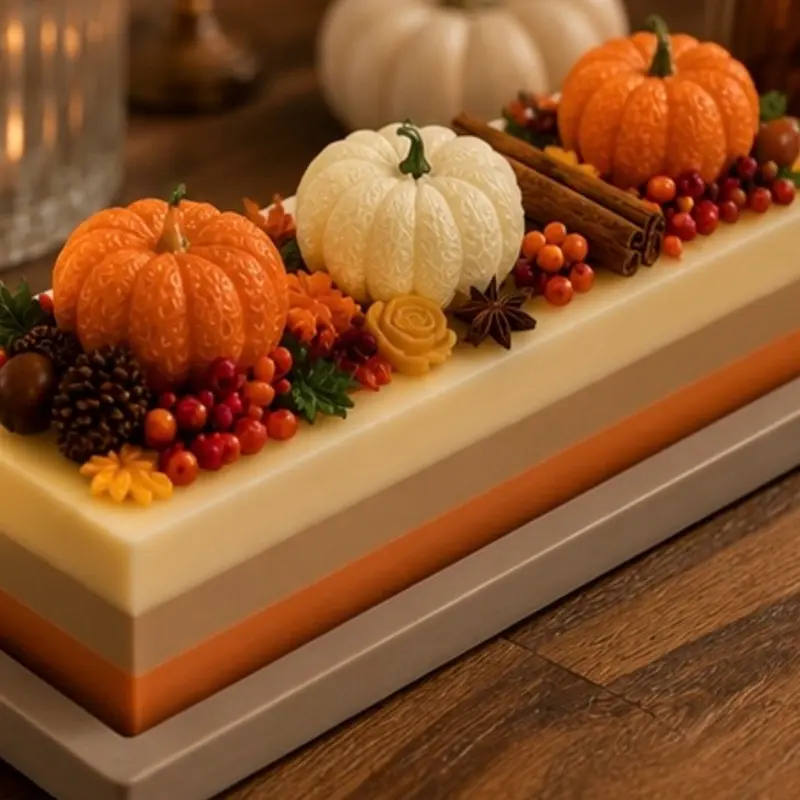 Handmade Fall Pumpkin Centerpiece Candle with Decorative Tray | Autumn & Thanksgiving Home Decor