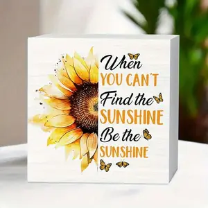 Sunflower Pattern Square Foam Decor with Box, Inspirational Keepsake Gifts, Decoration Piece for Home, Office, Shelf, Desk, Tiered Tray, Signs, Novelty Desk Decor