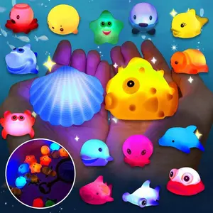 3/5/7/11pcs Glitter Colorful Bath Toys - No Hole Fishing Light Up Sea Animals Set - Bathtub Floating Water Toys For Bathroom Water Tub Games Pool Party