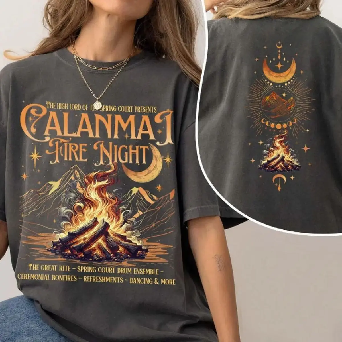 Comfort Colors Spring Court Calanmai Acotar 2 Side Shirt, Lucien Vanserra, Fire Night Festival Shirt, Unisex Fitted Short Sleeve Tee, Casual Clothing