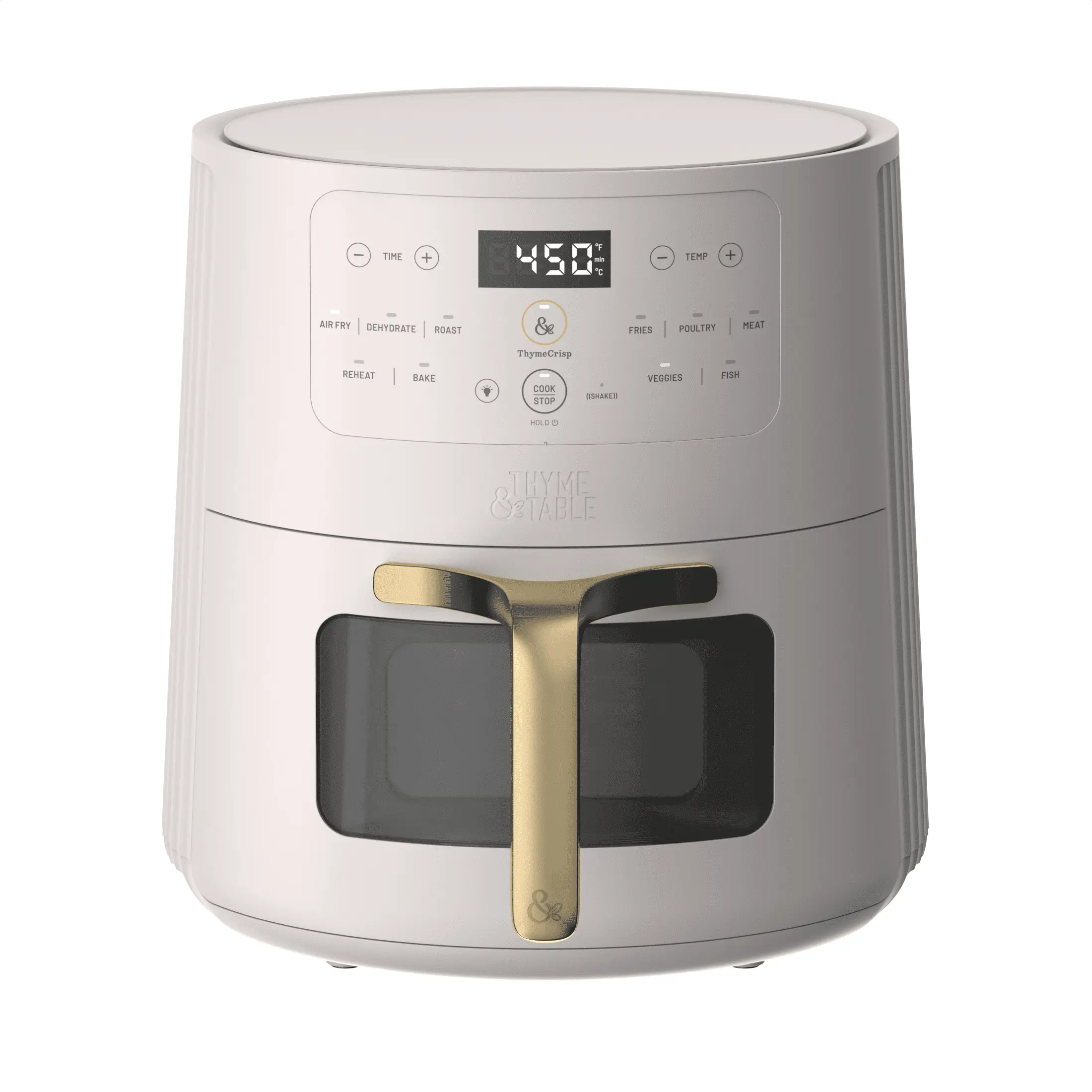 Thyme & Table Sand White Air Fryer For Food Roasting 6QT ThymeCrisp Mechanism Ceramic-Coated Nonstick Basket Machine