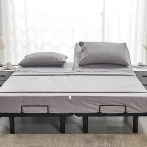 XL-Striped 32-34 Split Top King Sheets Sets for Adjustable Bed with Strap Soft Brushed 1800 Microfiber 4 Pieces Flex Head King Bedding Set Beige