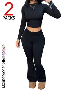 2 Piece Women's Casual Set, Relaxed Fit Long Sleeve Top + Slim Flare Pants, Soft Comfortable Fabric, Perfect for Everyday, Outdoor and Travel